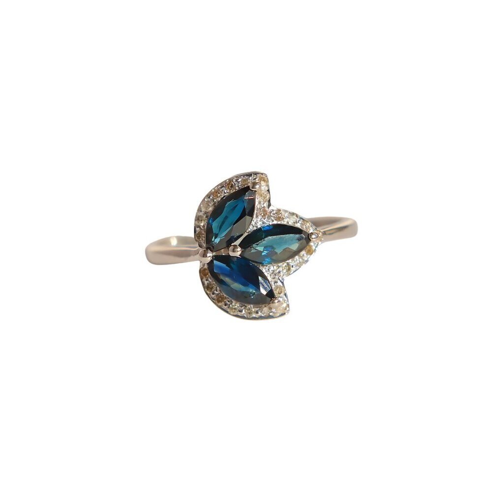 Genuine Sapphire and Diamond Ring in 925 Sterling Silver